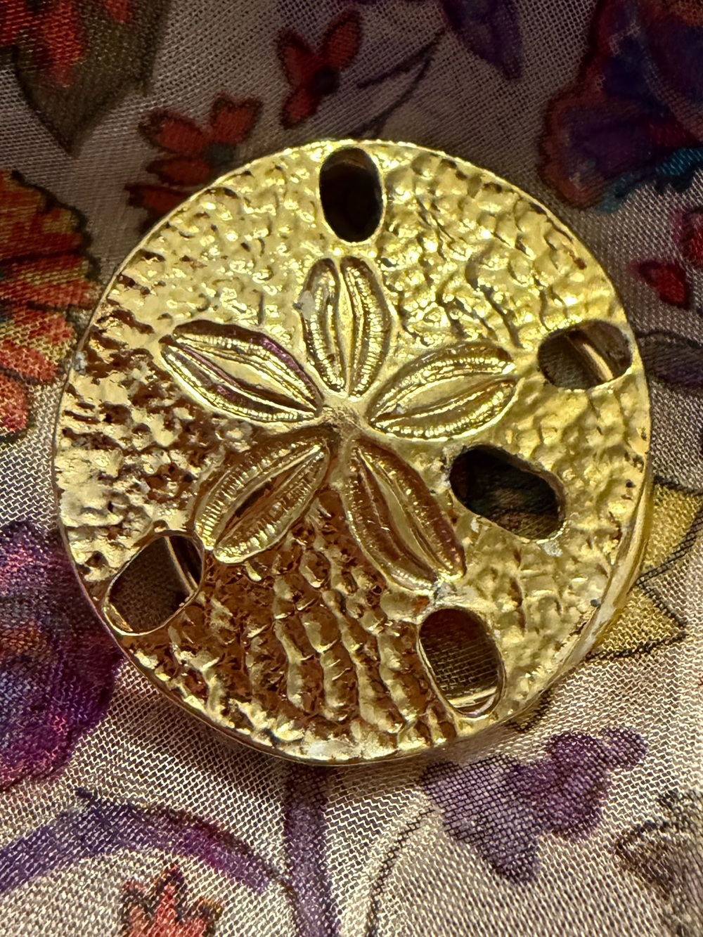 Gold Sand Dollar Brooch Scarf Clip